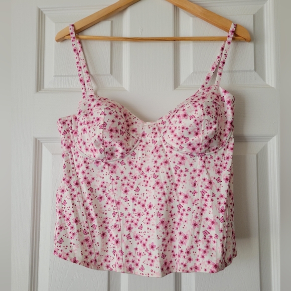 COPY - Floral Pink and White Bustier Top - Picture 1 of 3